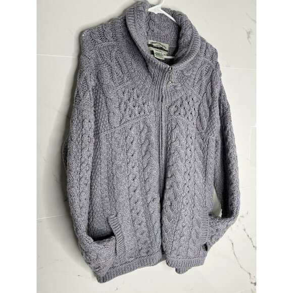 Aran Crafts Sweaters - Aran Crafts Gray Neutral M Chunky Cable Knit Sweater 100% Wool Made in Ireland